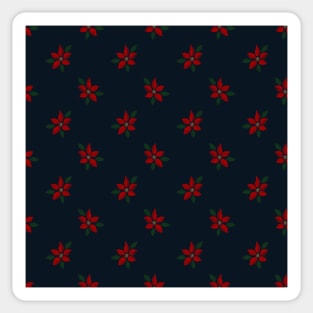Elegant Red Winter Flower Blue Pattern Sticker